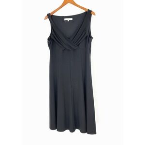 Evan Picone Dress Women 16 Black Sleeveless Cross V-neck A-Line Midi Cocktail